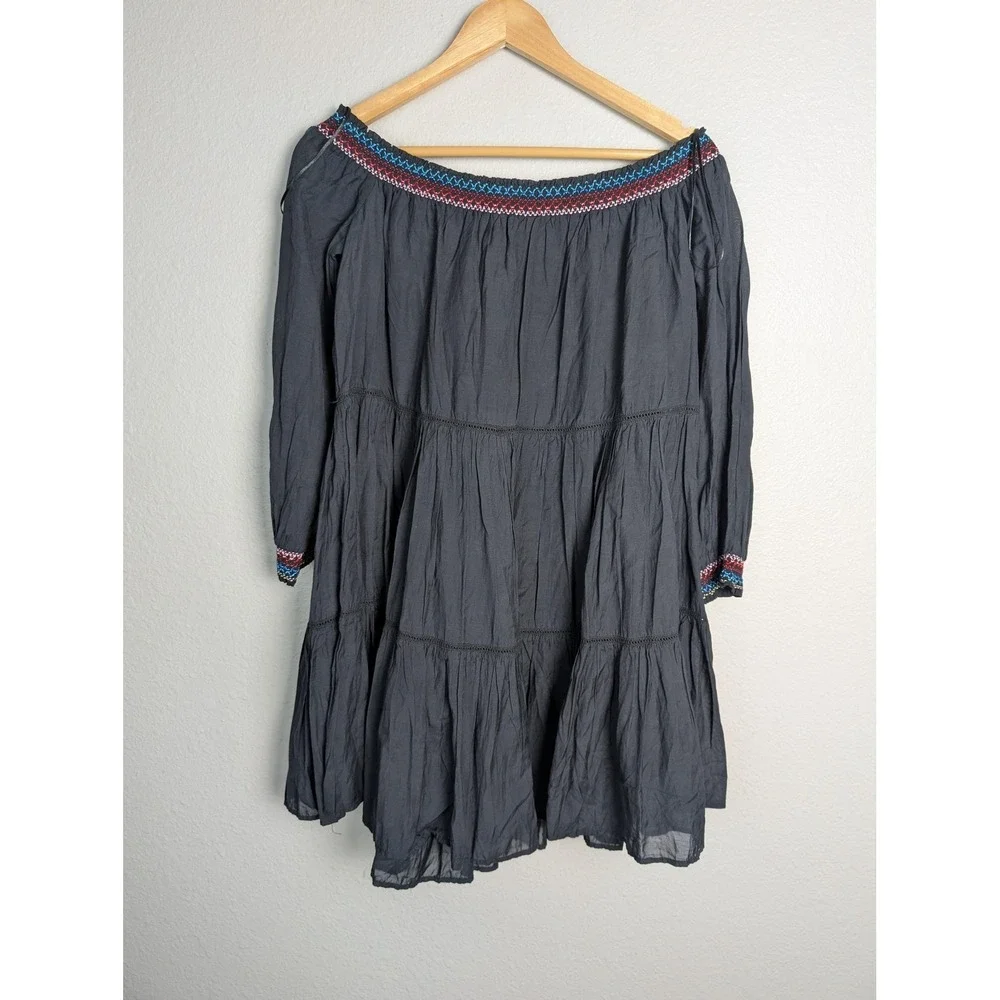 Free People Dress Womens M Gray Short Off‎ The Shoulder Long Flared Sleeve